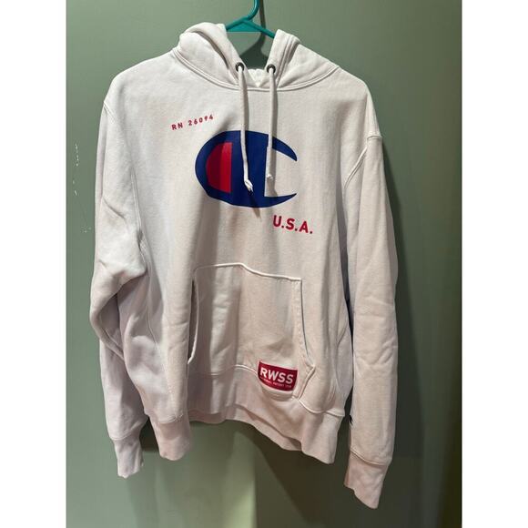 Champion RWSS reverse weave white hoodie sweatshirt L - Picture 1 of 8